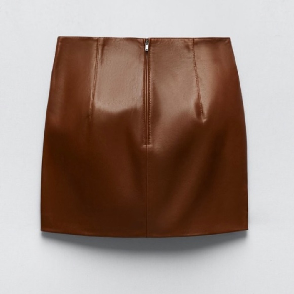 Zara Real Leather Mini Skirt - Mid Camel Size S - Picture 3 of 7